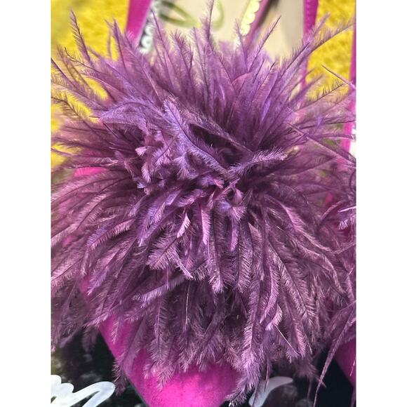 Sam Edelman Haide Fuchsia Feather Suede Leather Pom Pom Stiletto Pumps Heels 10M - Picture 2 of 12